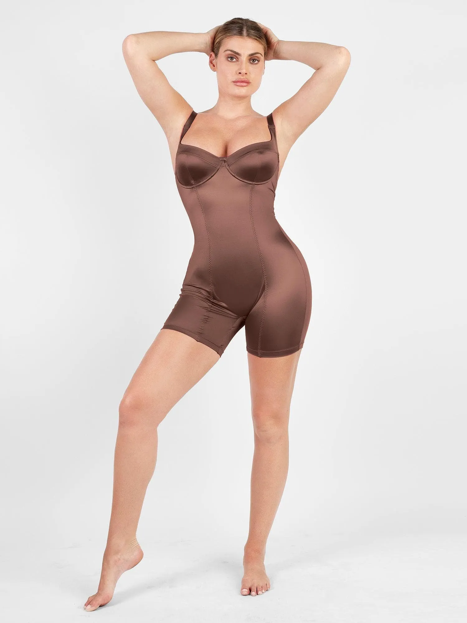 The Shapewear Romper Metallic Shiny One Piece Mid Thigh For Insiders