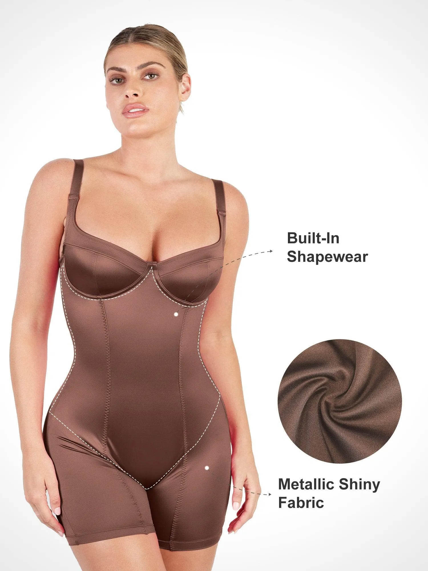 The Shapewear Romper Metallic Shiny One Piece Mid Thigh For Insiders