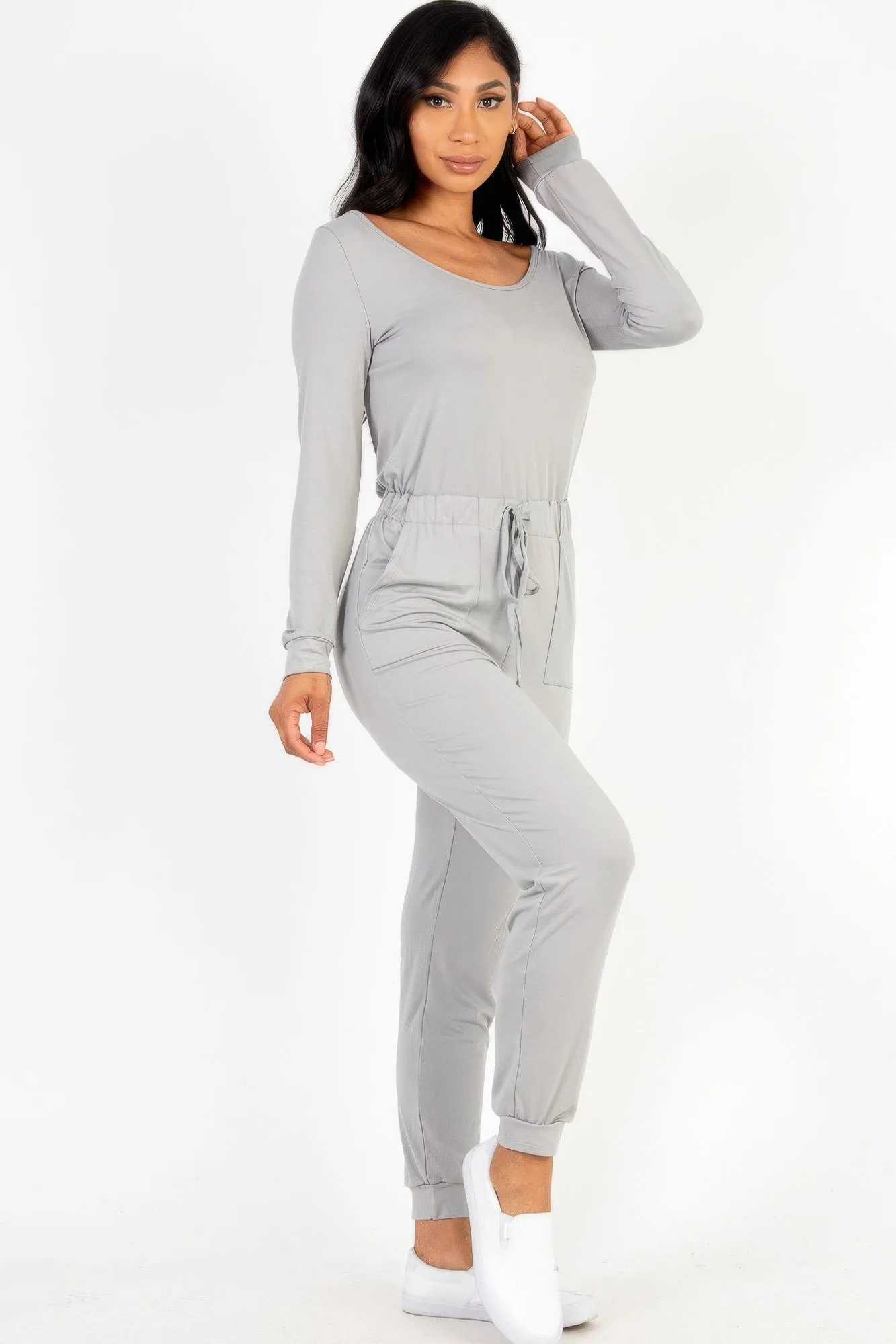 Tie Waist Long Sleeve Jumpsuit