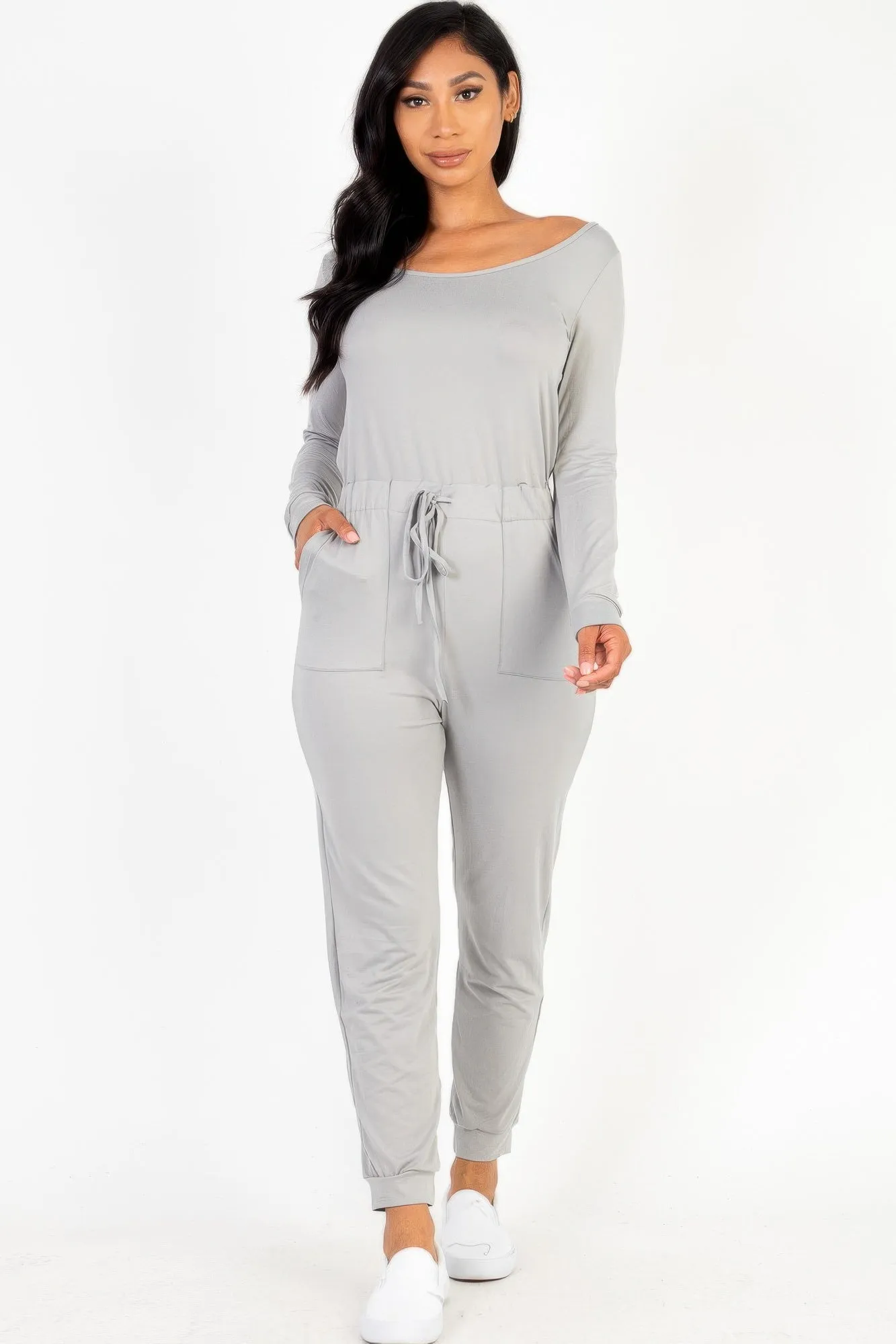 Tie Waist Long Sleeve Jumpsuit