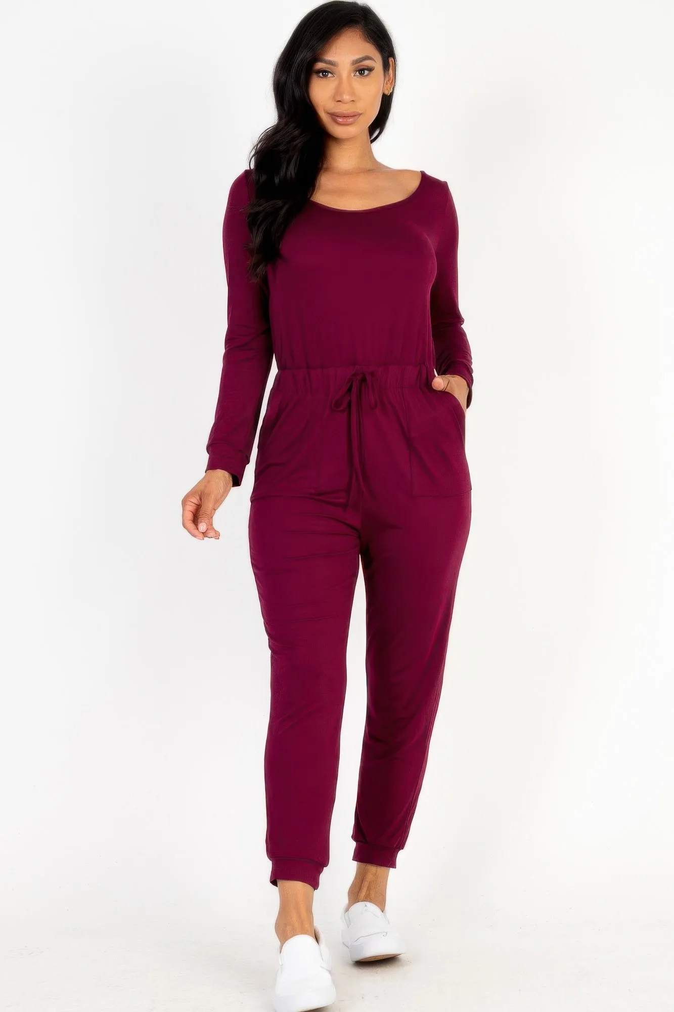 Tie Waist Long Sleeve Jumpsuit