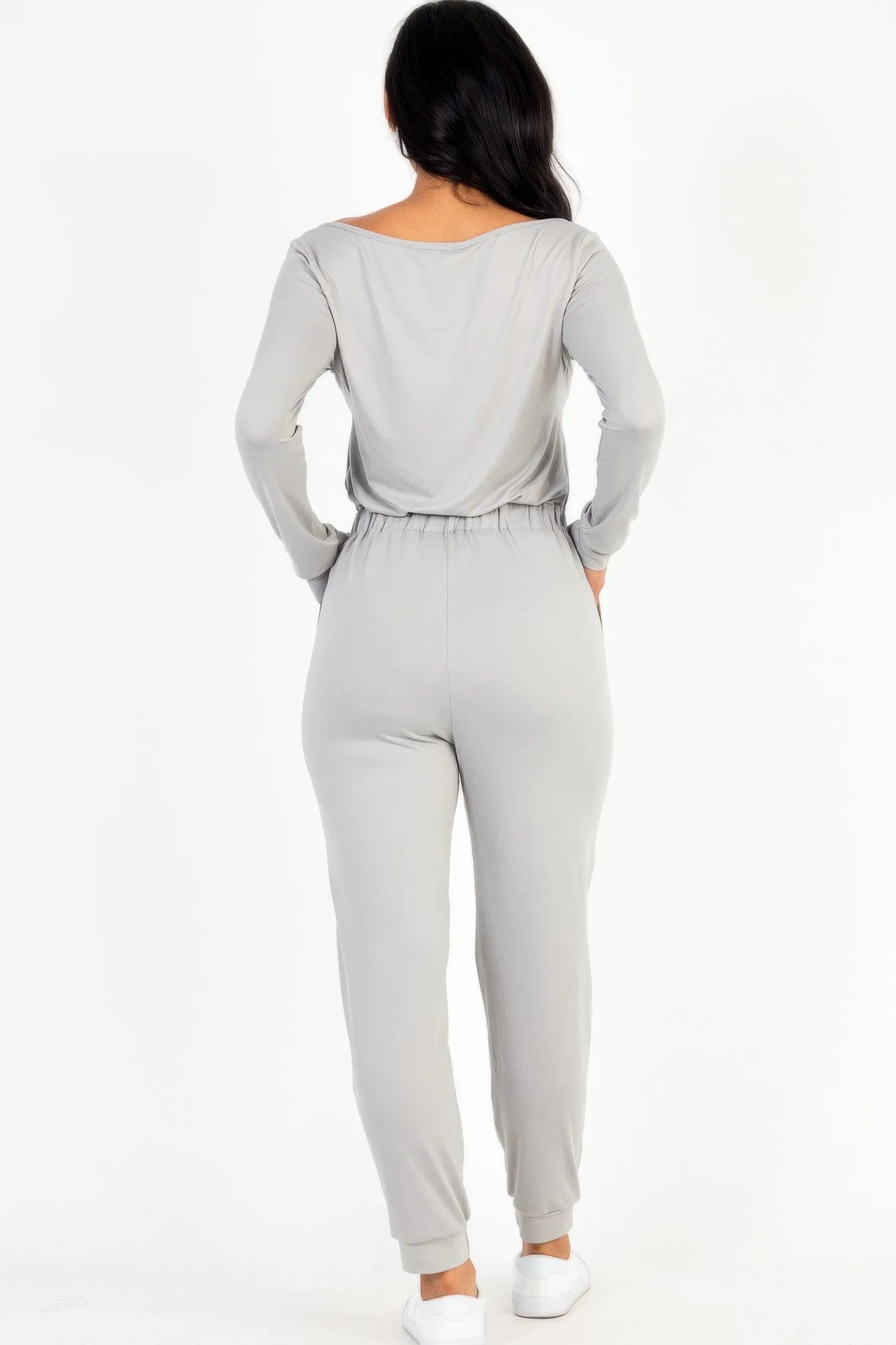 Tie Waist Long Sleeve Jumpsuit