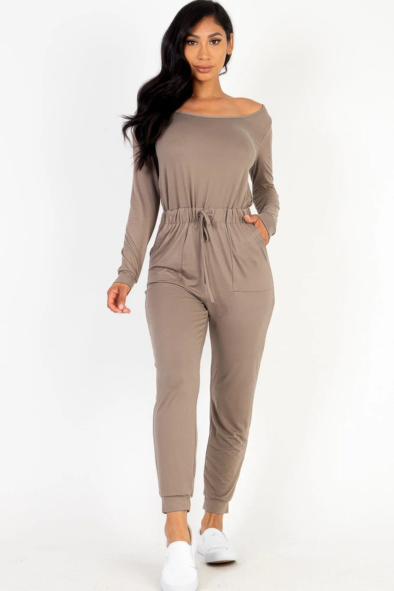 Tie Waist Long Sleeve Jumpsuit