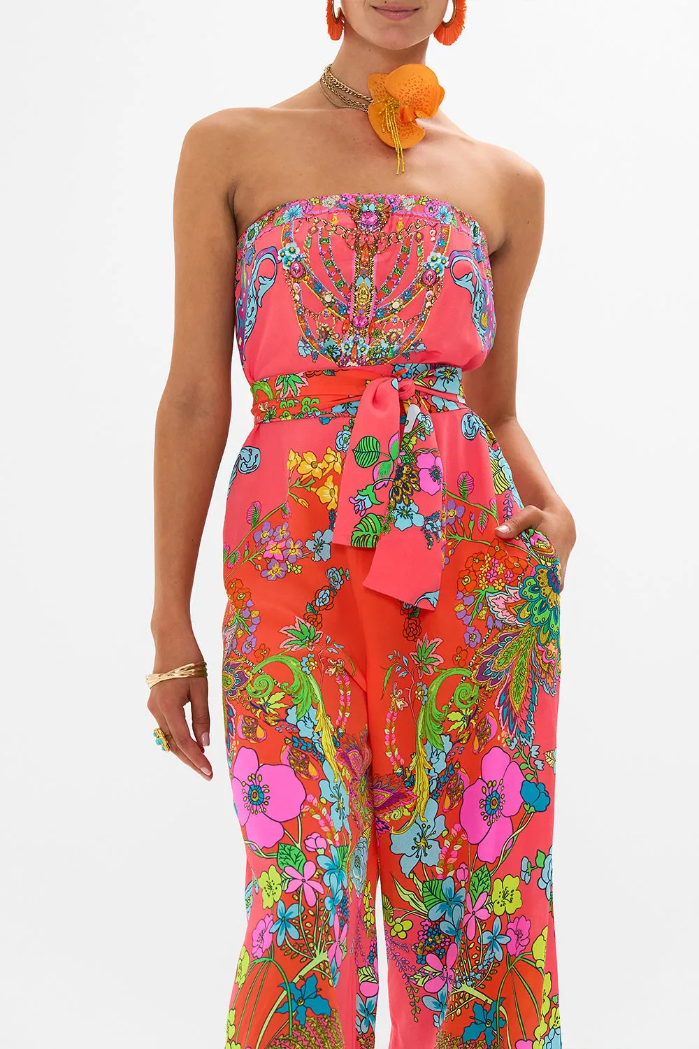 TIE WAIST STRAPLESS JUMPSUIT WINDMILLS AND WILDFLOWERS