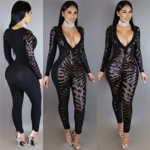 Total Knock out Deep V Sequin Jumpsuit