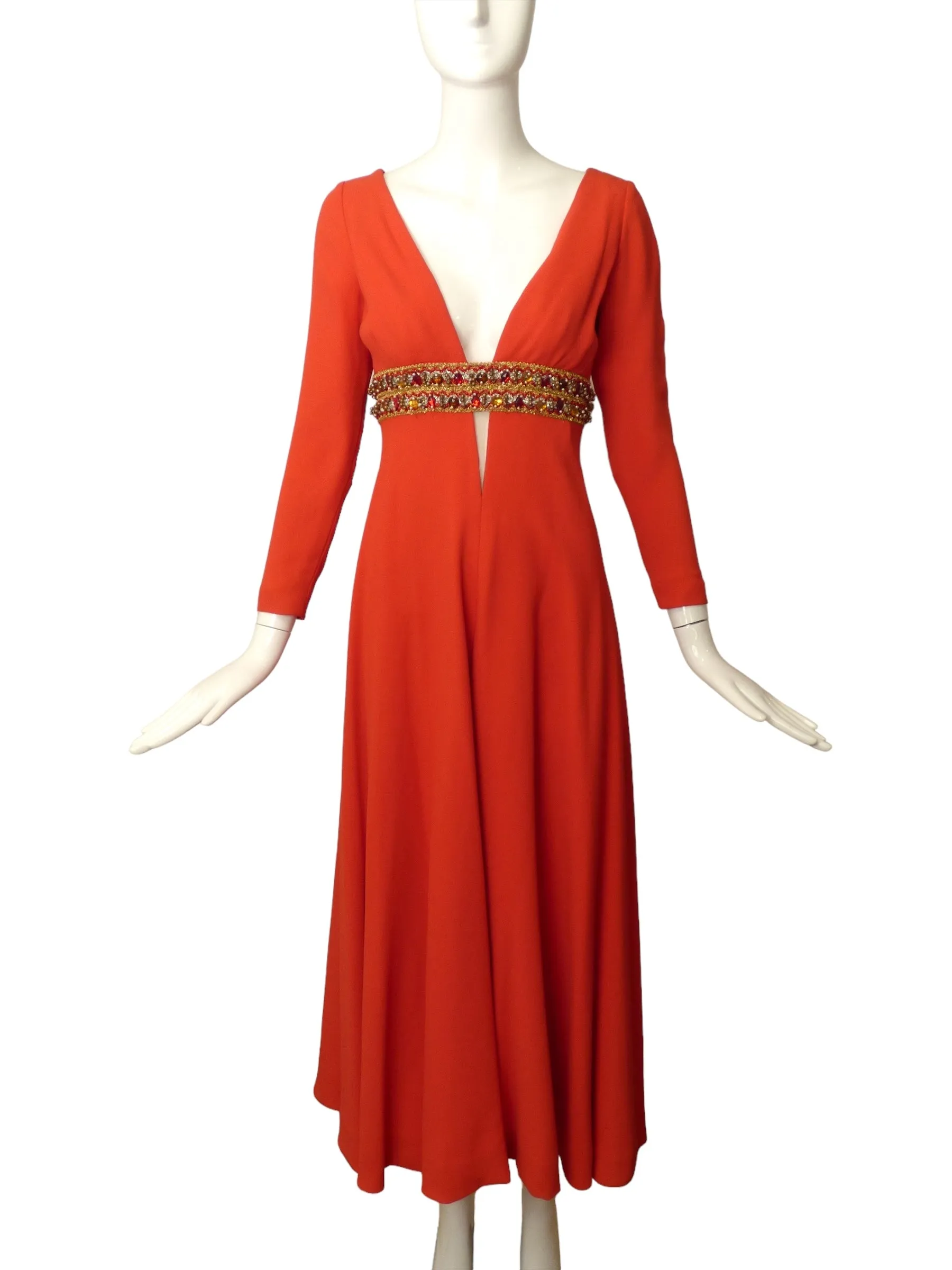 TRAVILLA- AS IS 1960s Red Beaded Crepe Jumpsuit, Size 4