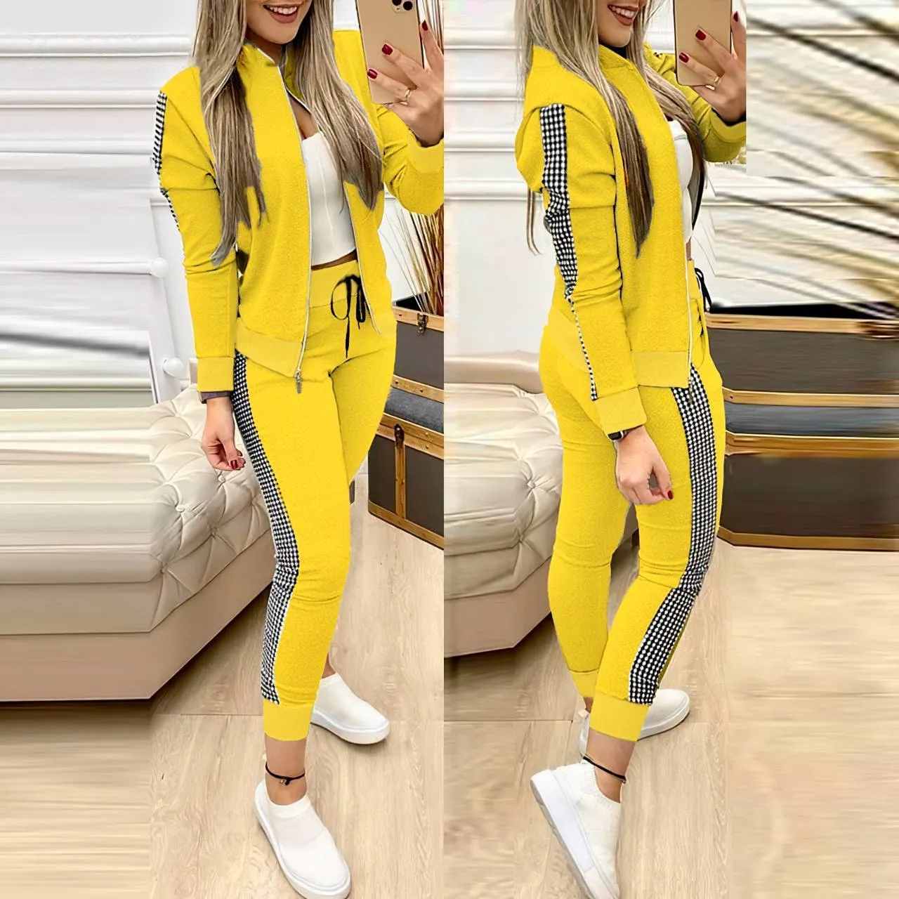 Turkish Women's Tracksuit 2 Pcs Outfits Zip-Up Jacket Pants Set - T046