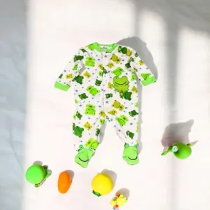 Unisex Baby Clothing Frog Star All-Over Print Footed Cotton Jumpsuit