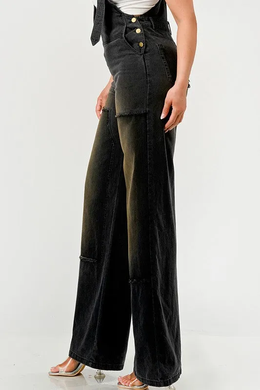 Urban Noir Denim Overalls Black Jumpsuit