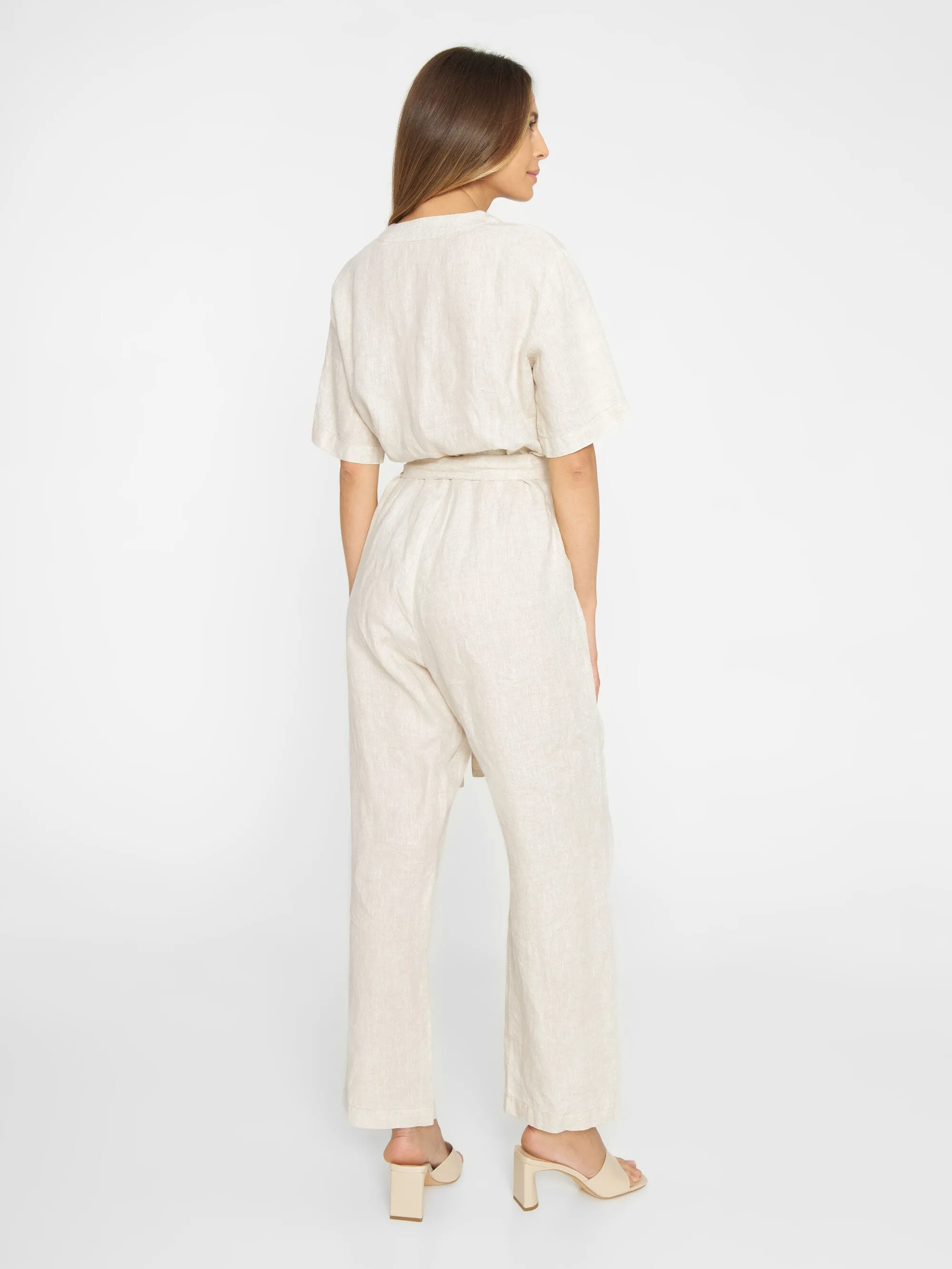 V-neck linen jumpsuit - Light feather gray