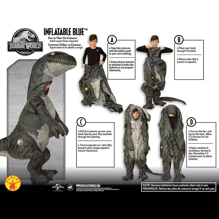 VELOCIRAPTOR BLUE INFLATABLE COSTUME: CHILD