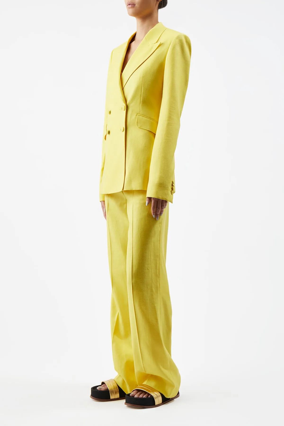 Vesta Pant in Cadmium Yellow Virgin Wool and Silk Linen Twill