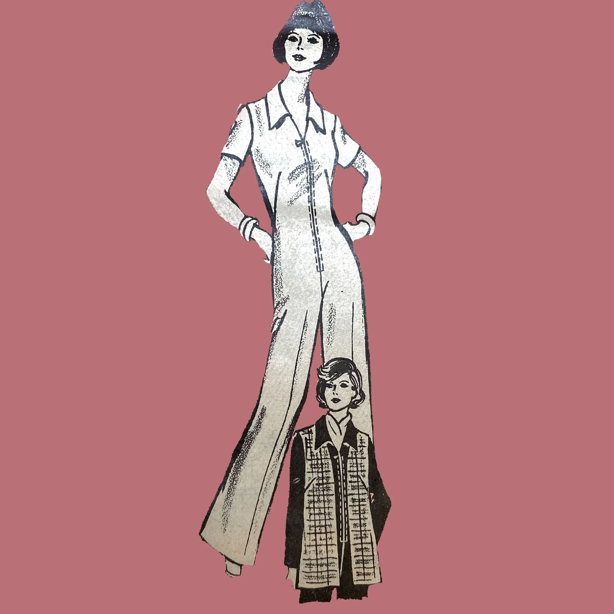 Vintage 1970s Pattern – All in One Jumpsuit & Gilet, Sleeveless Coat - Bust 38” (96.5cm)