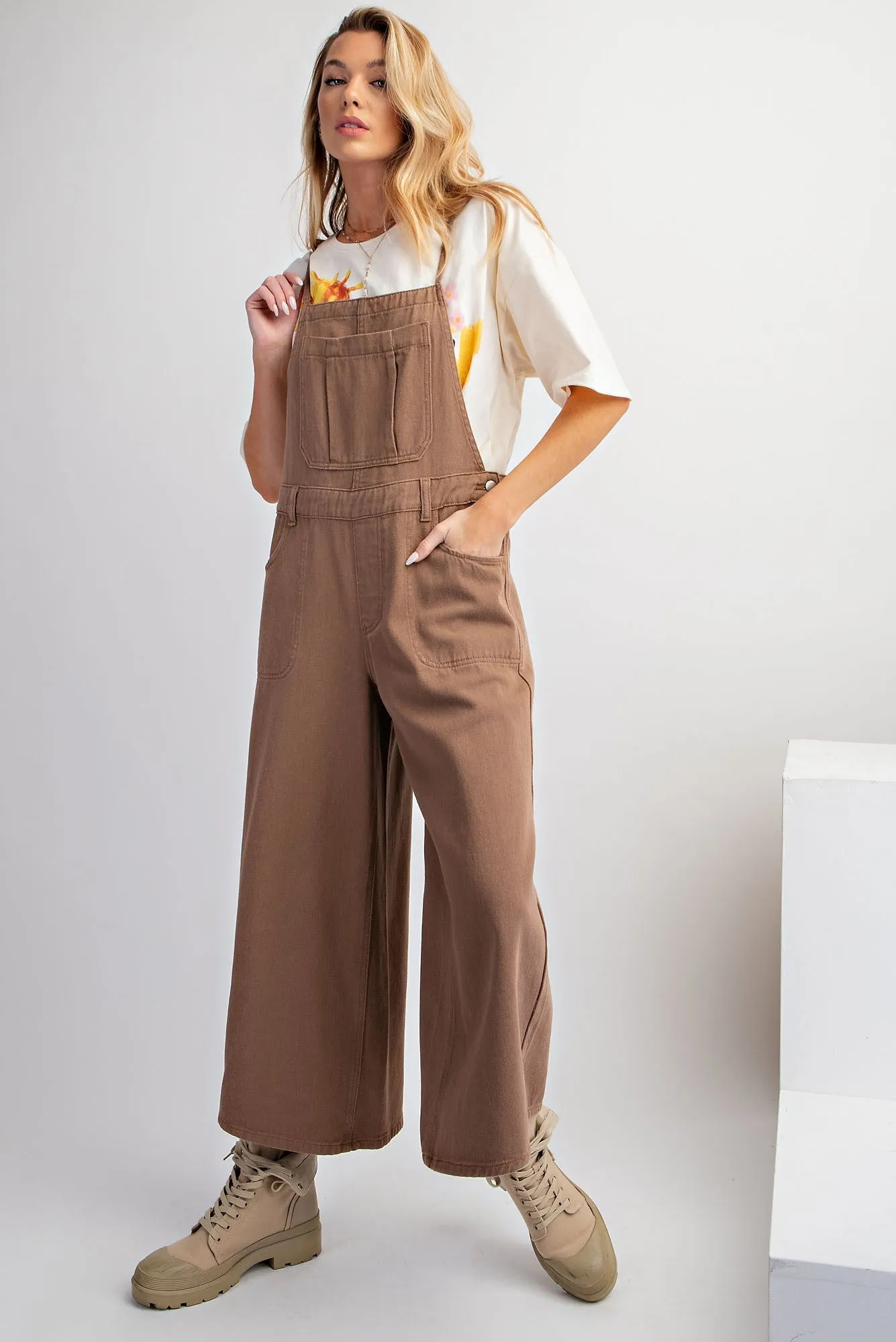 Washed Twill Jumpsuit in Mocha