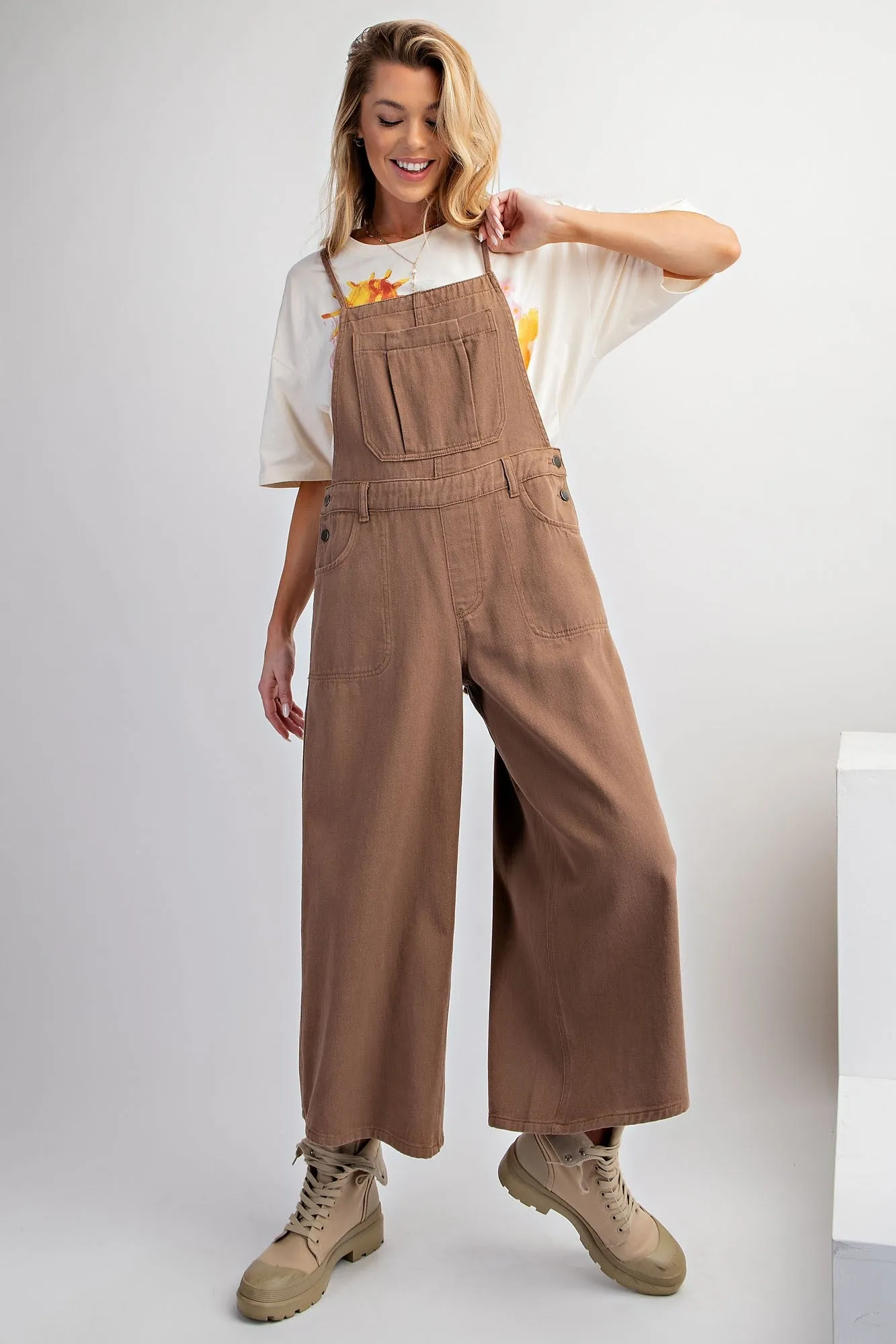 Washed Twill Jumpsuit in Mocha