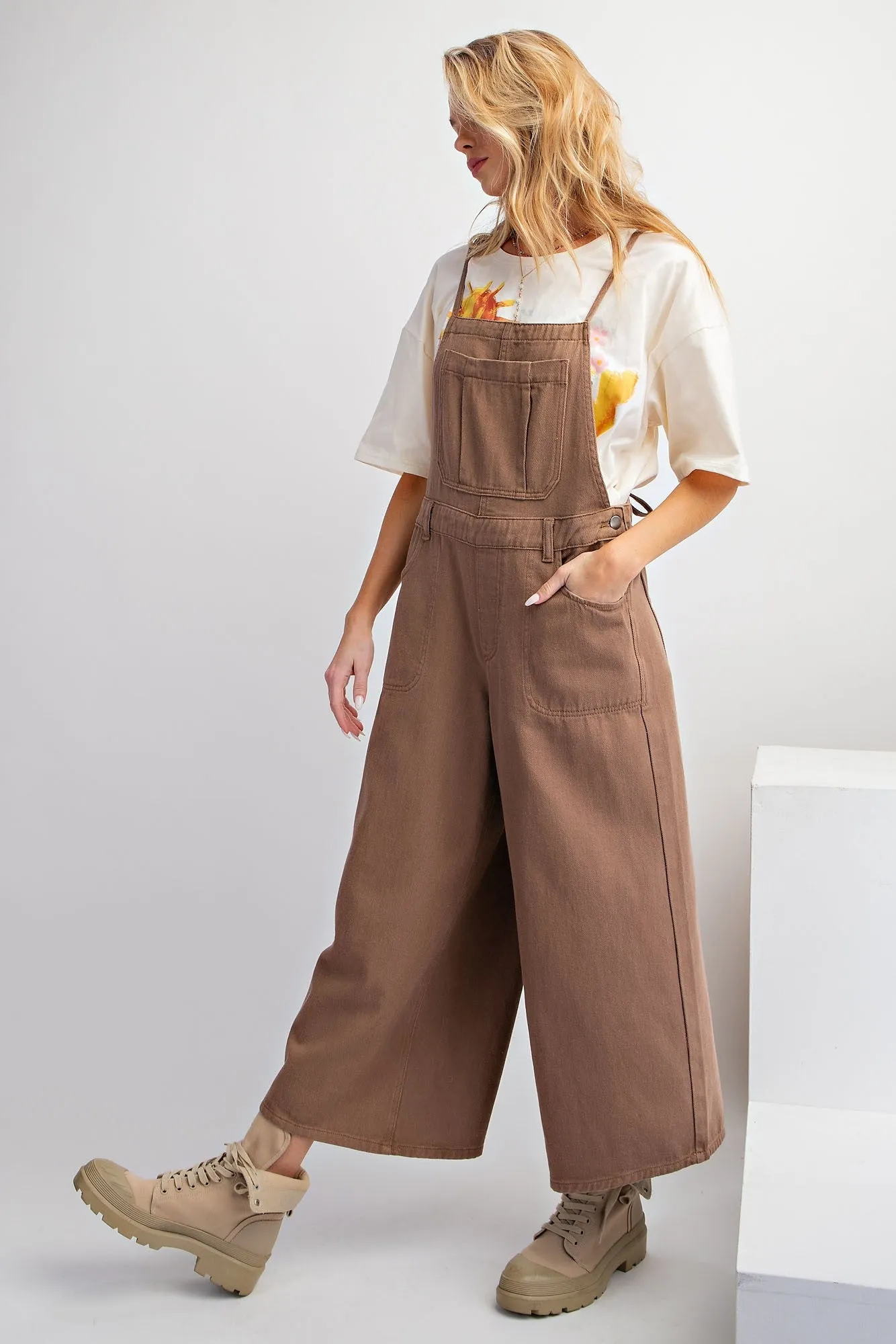 Washed Twill Jumpsuit in Mocha