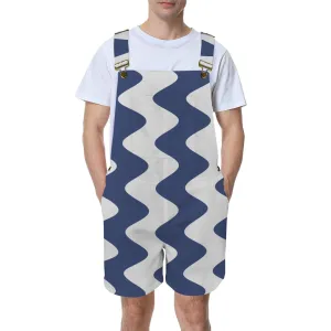 waves blue white print 2A Unisex Shorts Suspender Jumpsuit (Model L78)