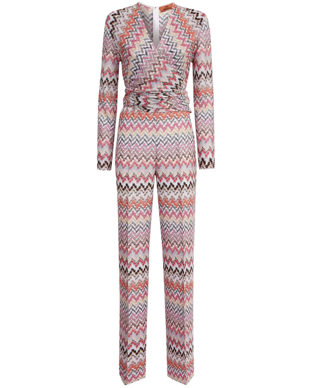 White and Pink Zigzag Long Sleeve Jumpsuit