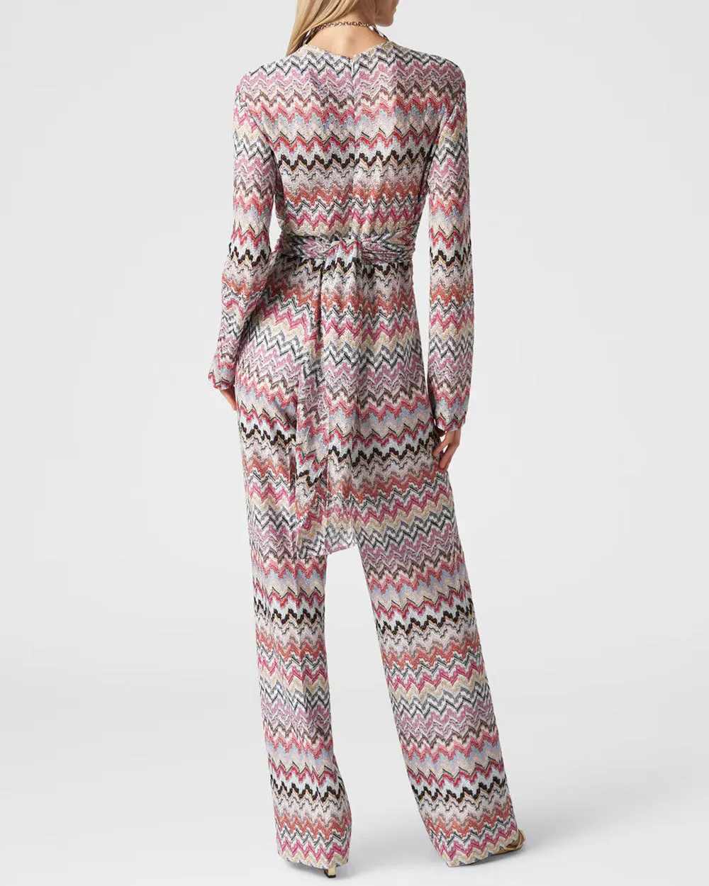 White and Pink Zigzag Long Sleeve Jumpsuit