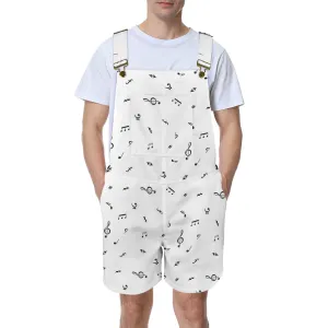 white music print Unisex Shorts Suspender Jumpsuit (Model L78)