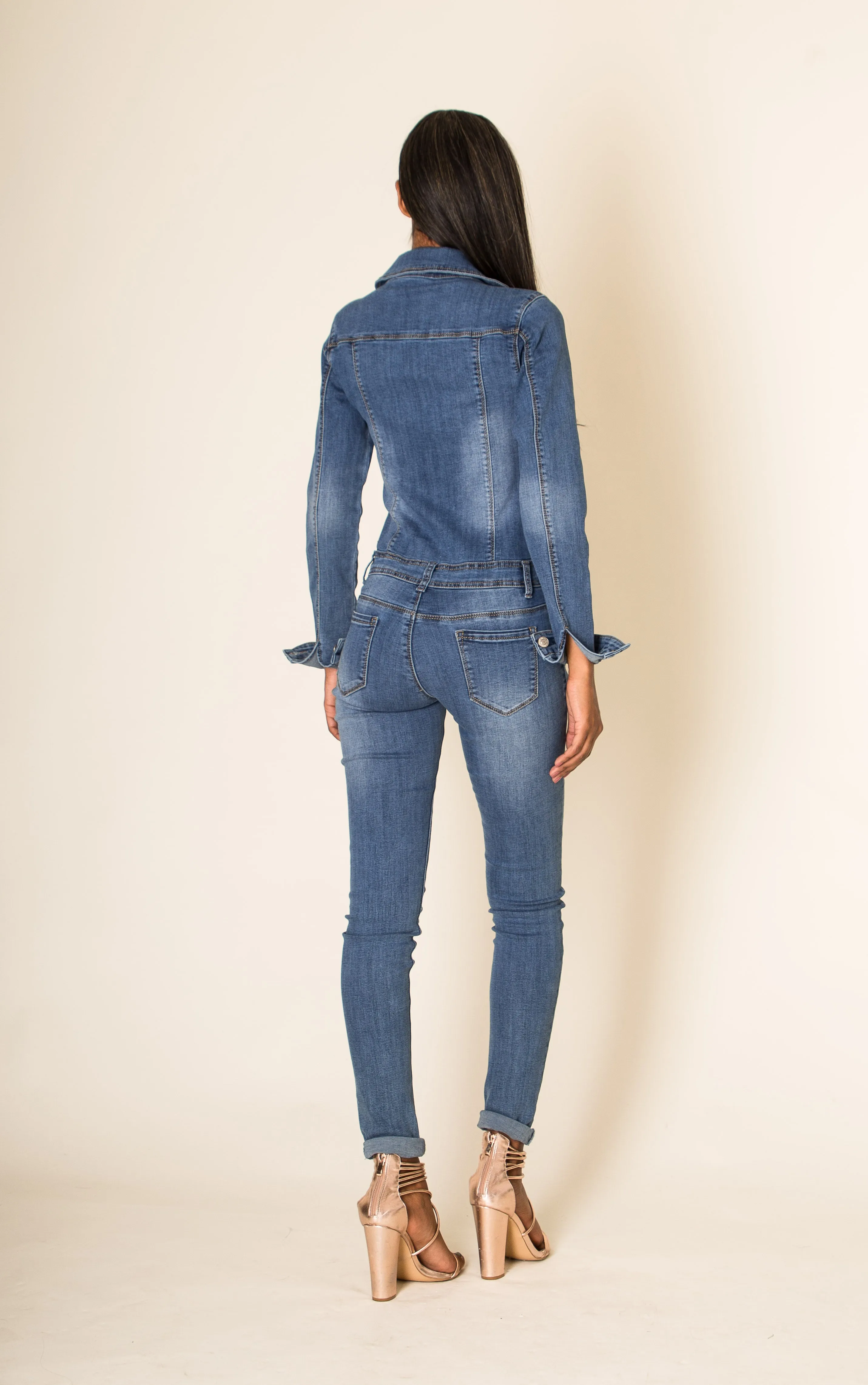 Wholesale Faded Blue Jeans Jumpsuit