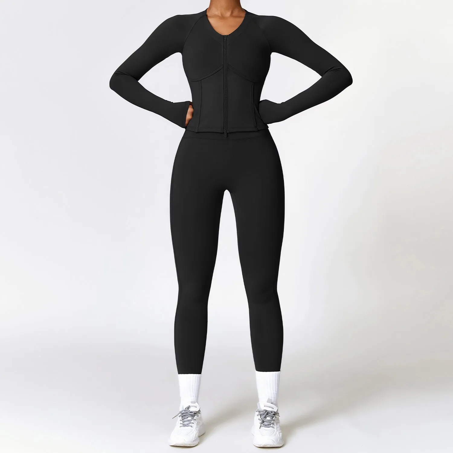 Winter Fleece Thermal Long Sleeves Yoga Clothes Suit High Strength Skinny Running Workout Exercise Sets