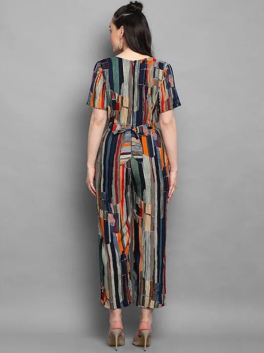 Women Abstract Printed Jumpsuit With Belt