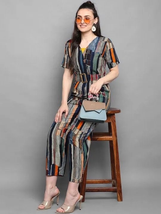 Women Abstract Printed Jumpsuit With Belt