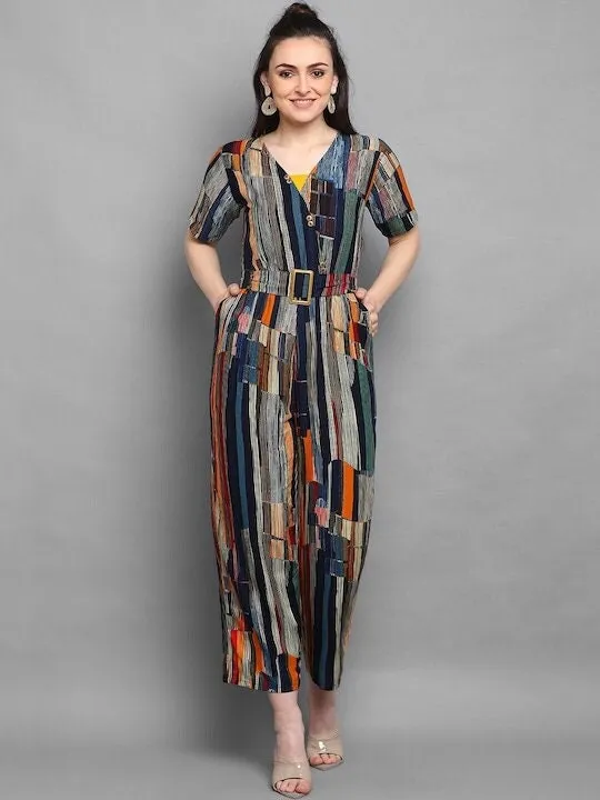 Women Abstract Printed Jumpsuit With Belt