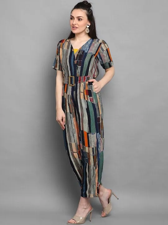 Women Abstract Printed Jumpsuit With Belt