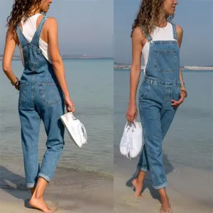 Women Baggy Denim Jeans Solid Loose Causal Jumpsuit