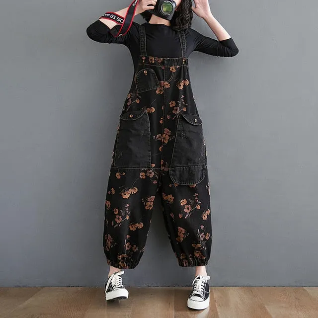 Women Casual Loose Jeans Black Jumpsuit