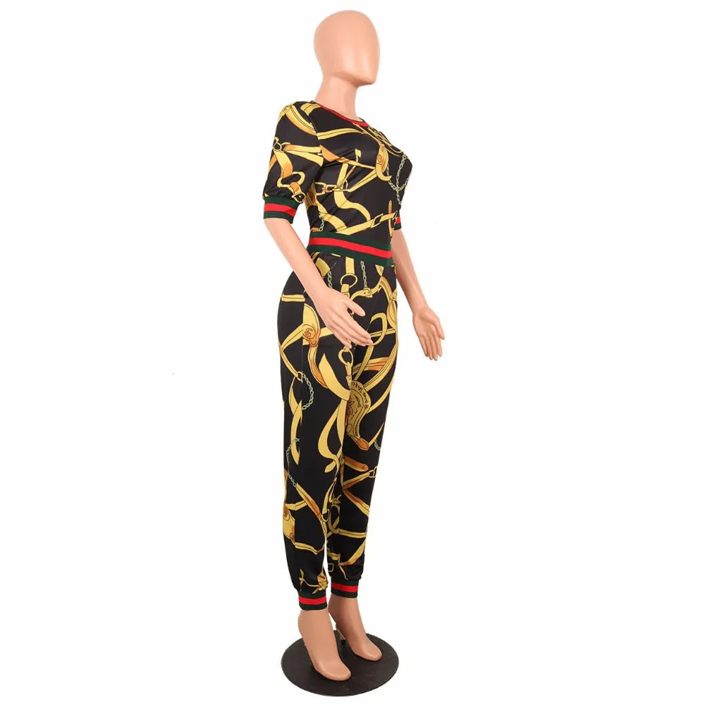 Women Casual Two Pieces Print Jumpsuit (Plus Size)