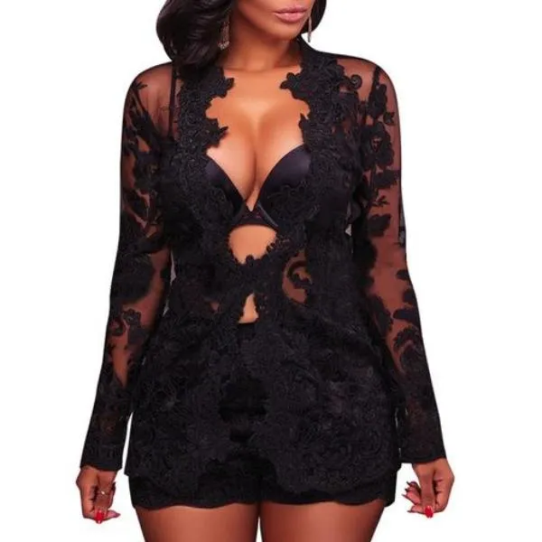 Women Gold Embroidery Floral Lace Jumpsuit