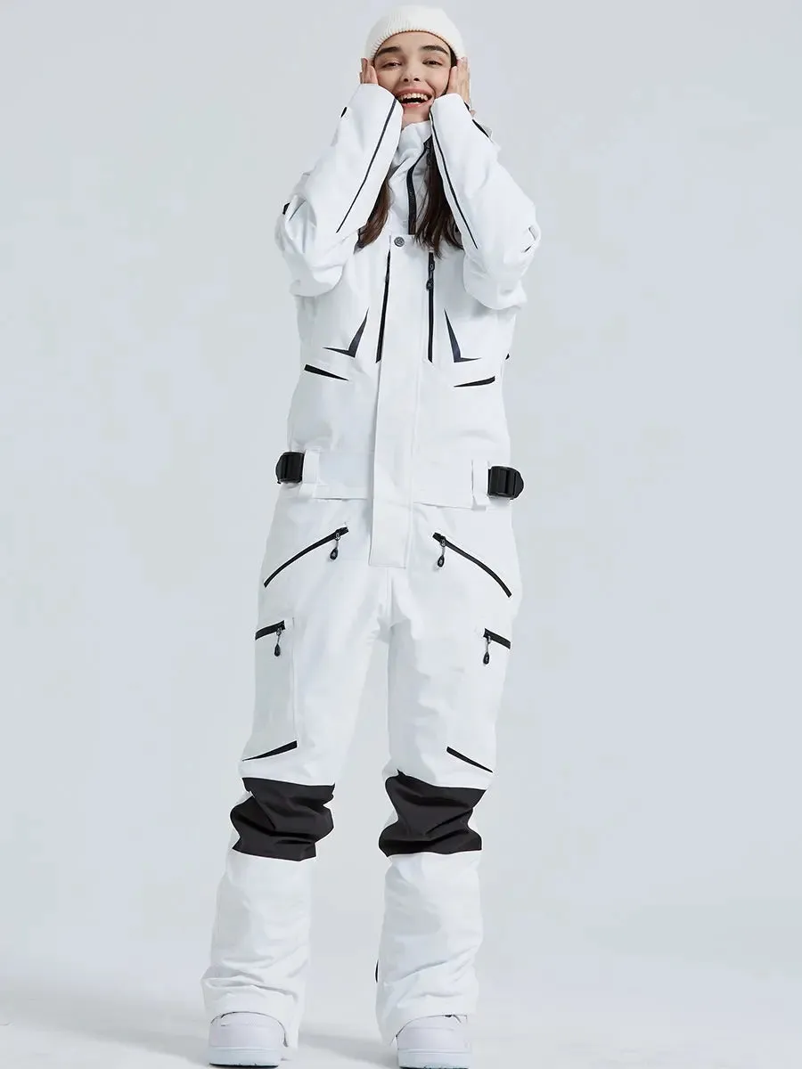 Women High Neck Hooded One Piece Ski Suits