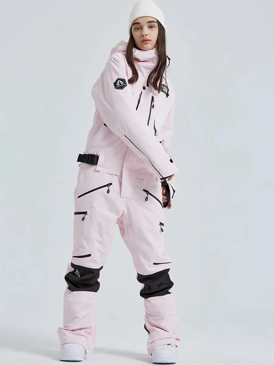 Women High Neck Hooded One Piece Ski Suits