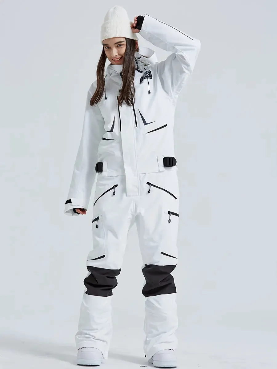 Women High Neck Hooded One Piece Ski Suits