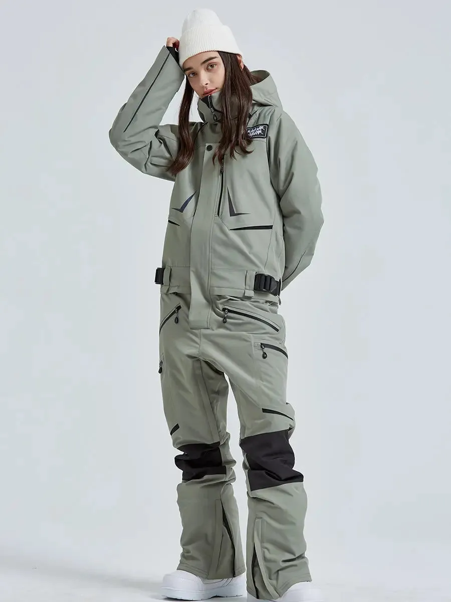 Women High Neck Hooded One Piece Ski Suits