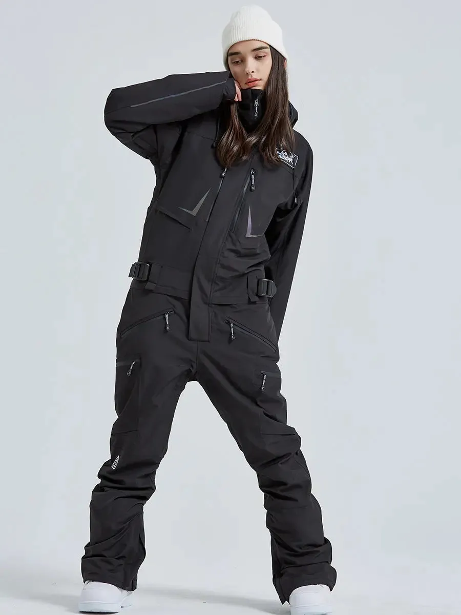 Women High Neck Hooded One Piece Ski Suits