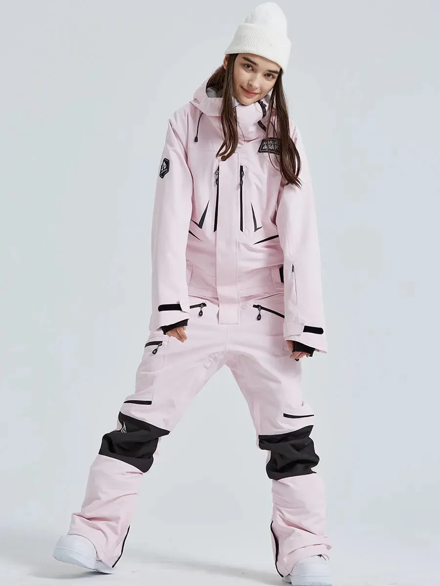 Women High Neck Hooded One Piece Ski Suits