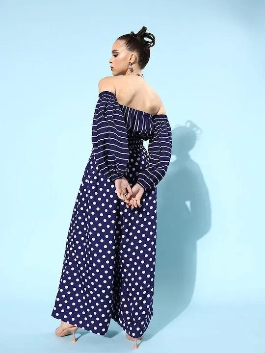 Women Navy Blue Striped Jumpsuit