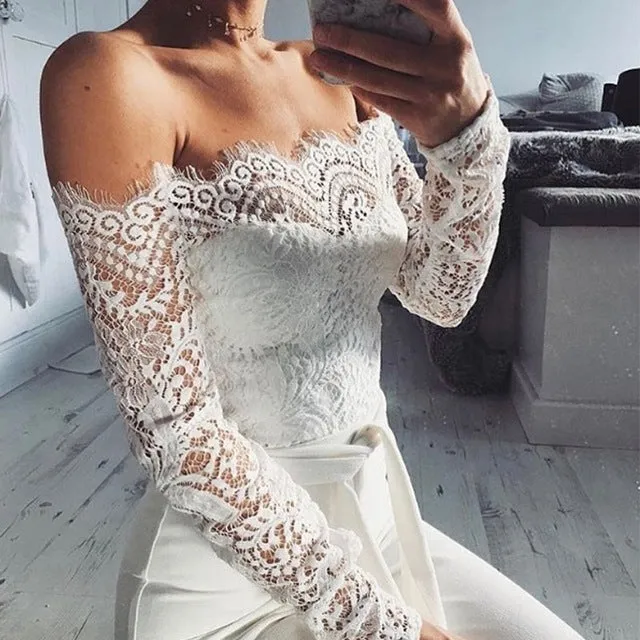 Women Off Shoulder Lace Jumpsuit Backless