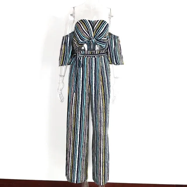 Women Off Shoulder Two Piece Striped Jumpsuit