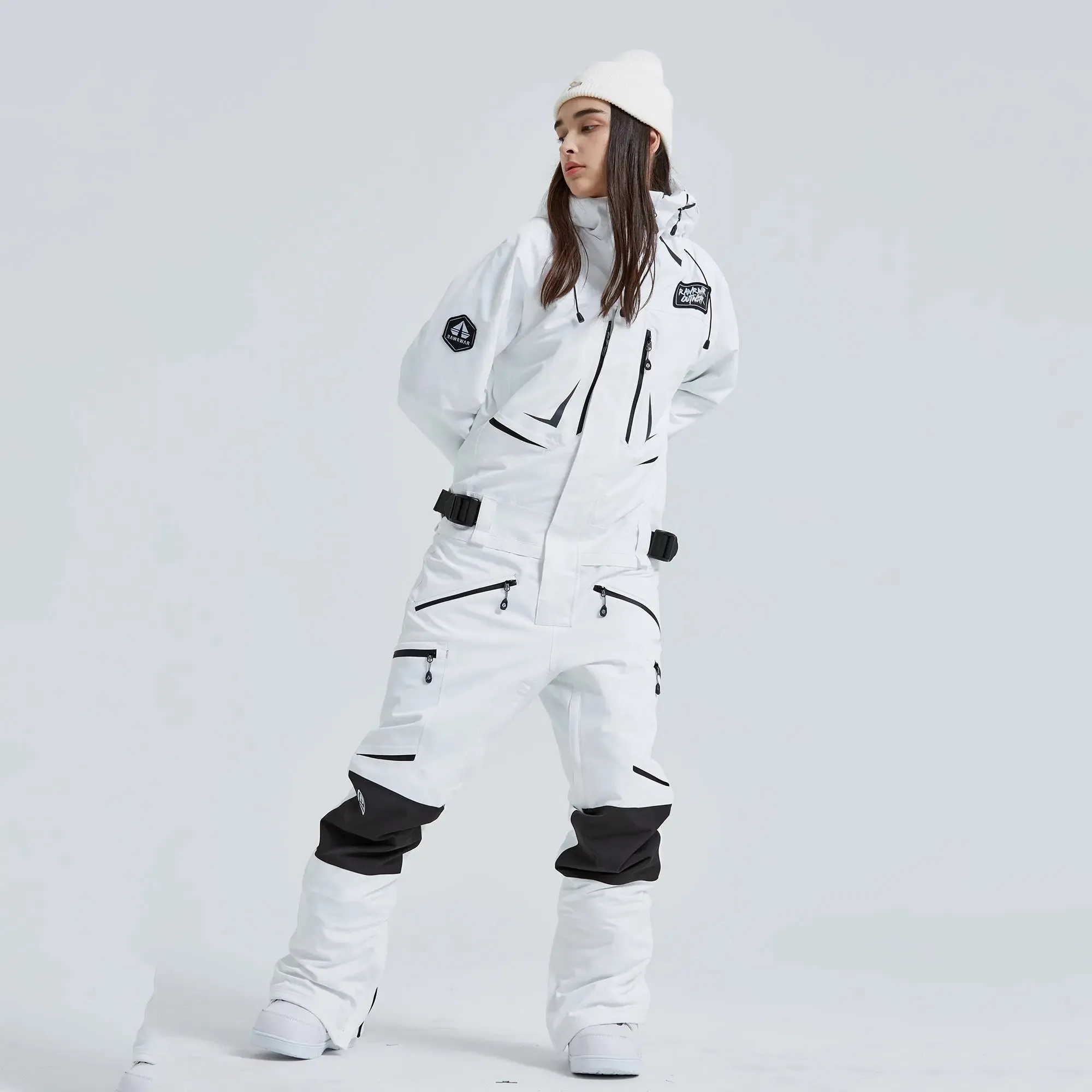 Women Outdoor Hooded Ski Suits Winter One Piece Snowsuits Jumpsuits