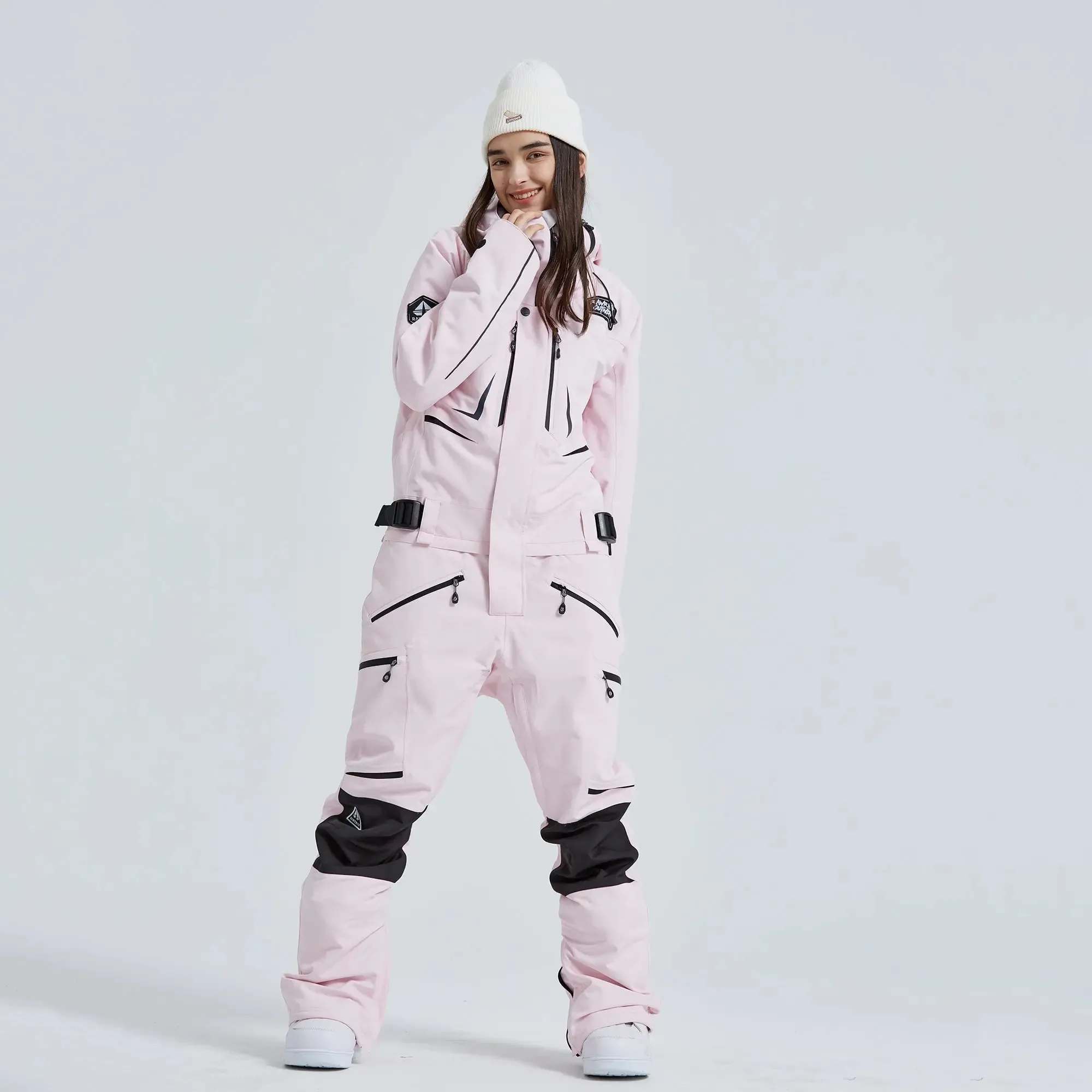 Women Outdoor Hooded Ski Suits Winter One Piece Snowsuits Jumpsuits