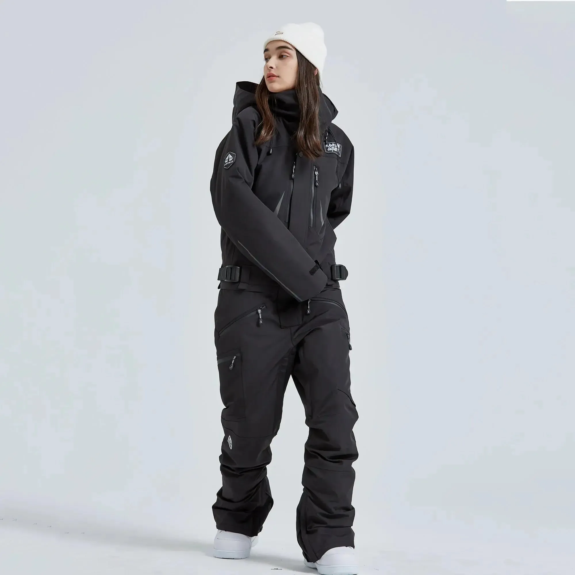 Women Outdoor Hooded Ski Suits Winter One Piece Snowsuits Jumpsuits