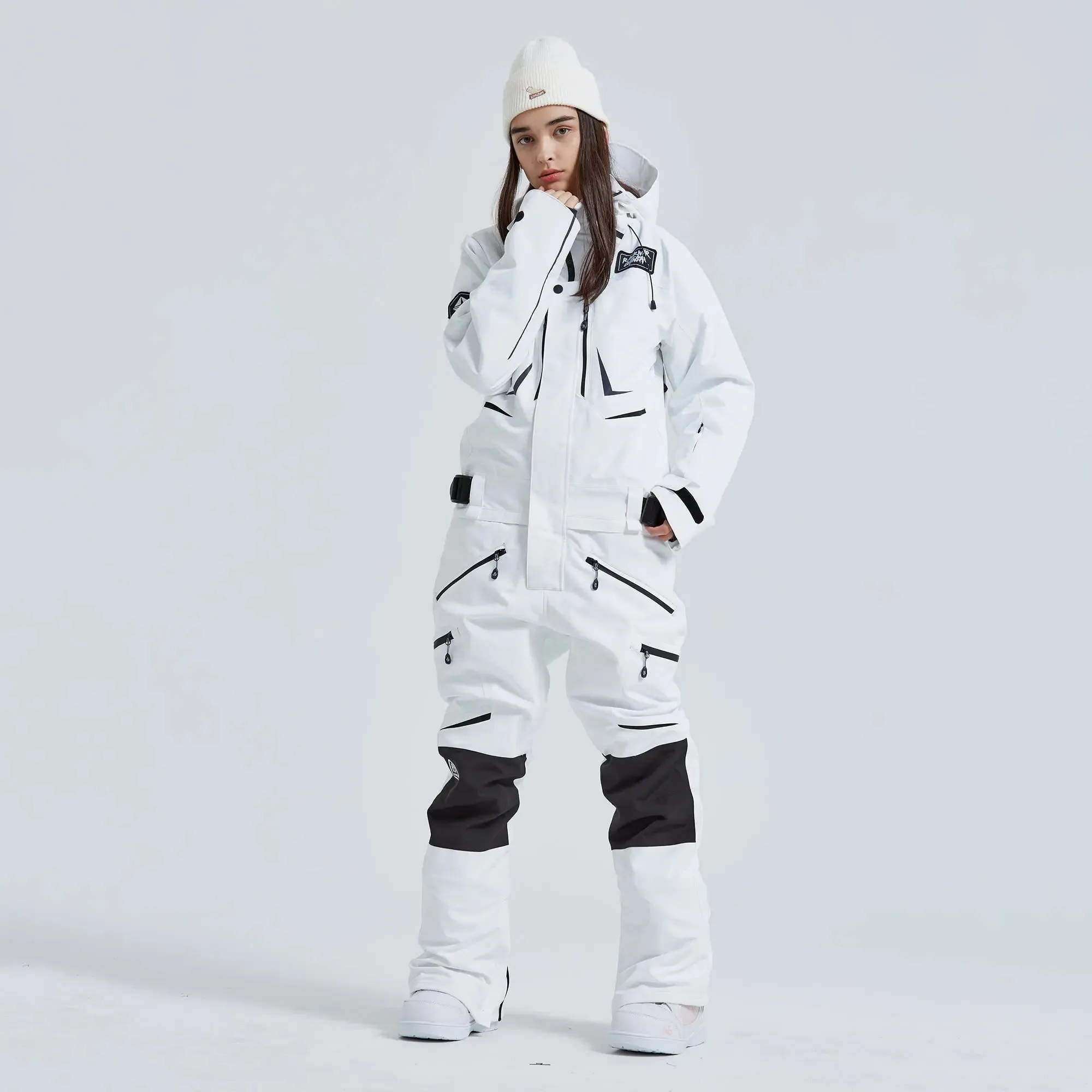 Women Outdoor Hooded Ski Suits Winter One Piece Snowsuits Jumpsuits