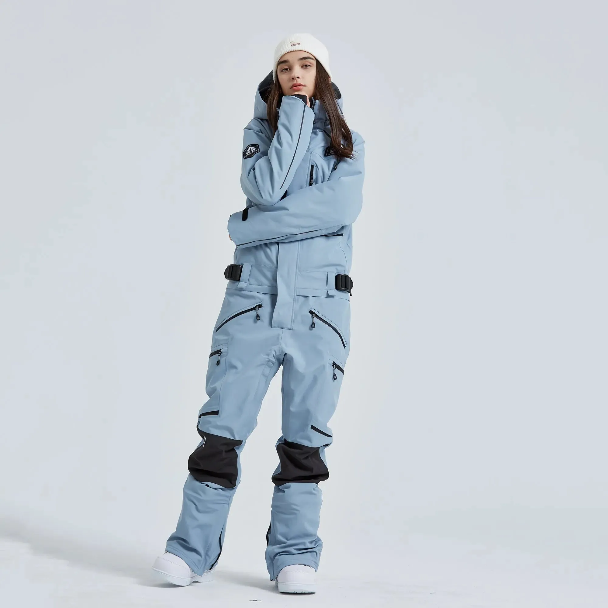 Women Outdoor Hooded Ski Suits Winter One Piece Snowsuits Jumpsuits