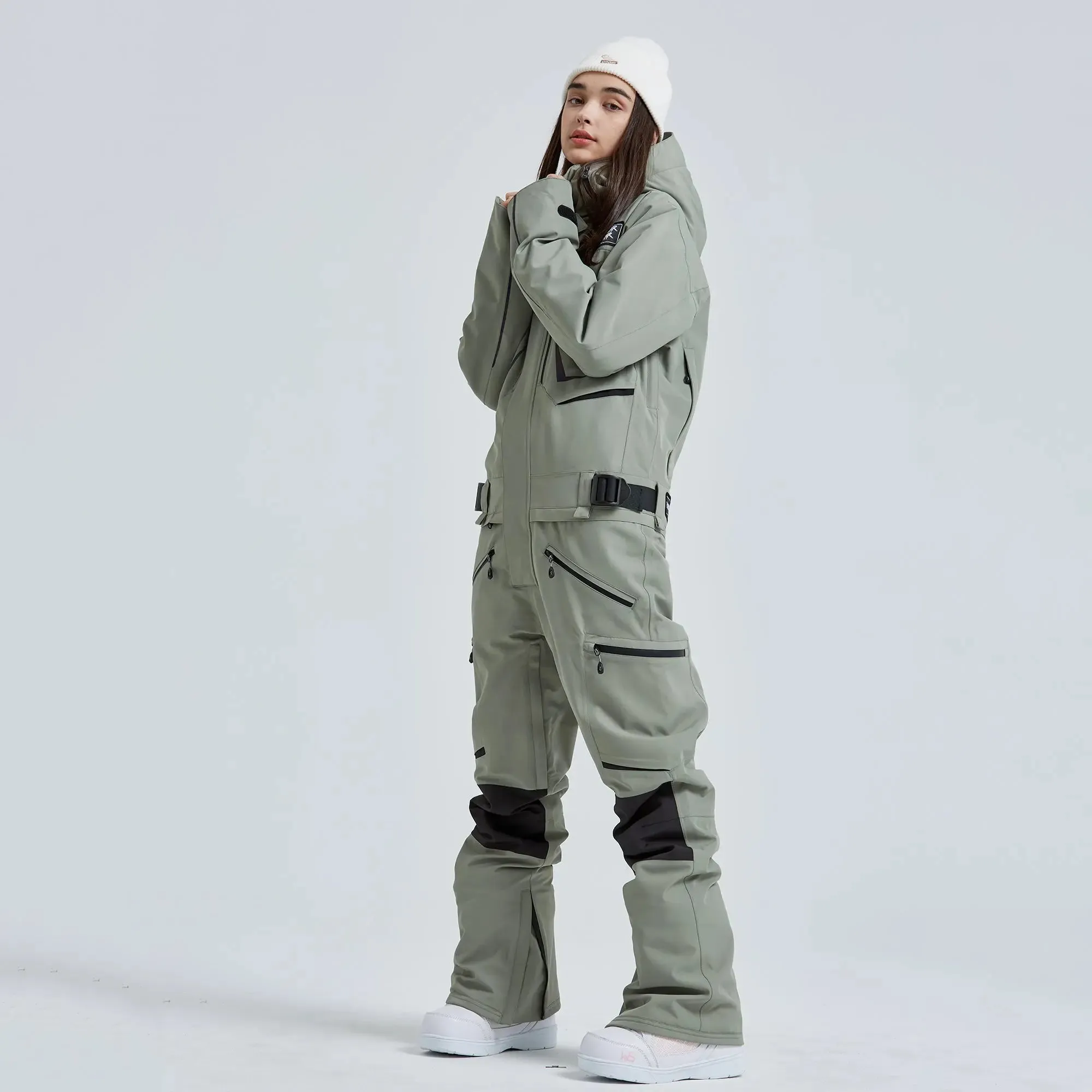 Women Outdoor Hooded Ski Suits Winter One Piece Snowsuits Jumpsuits