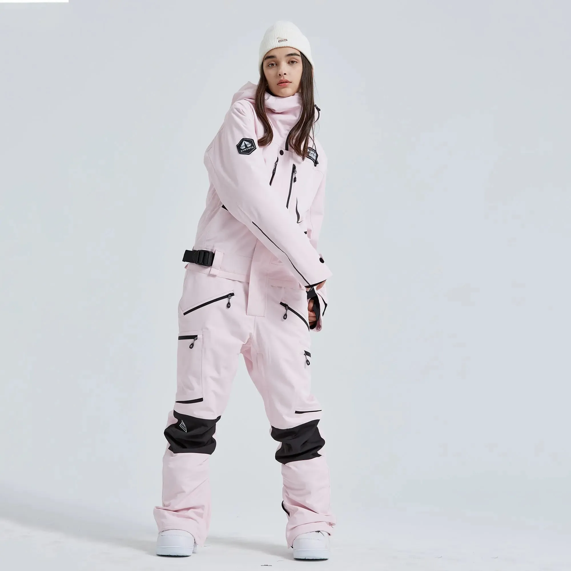 Women Outdoor Hooded Ski Suits Winter One Piece Snowsuits Jumpsuits